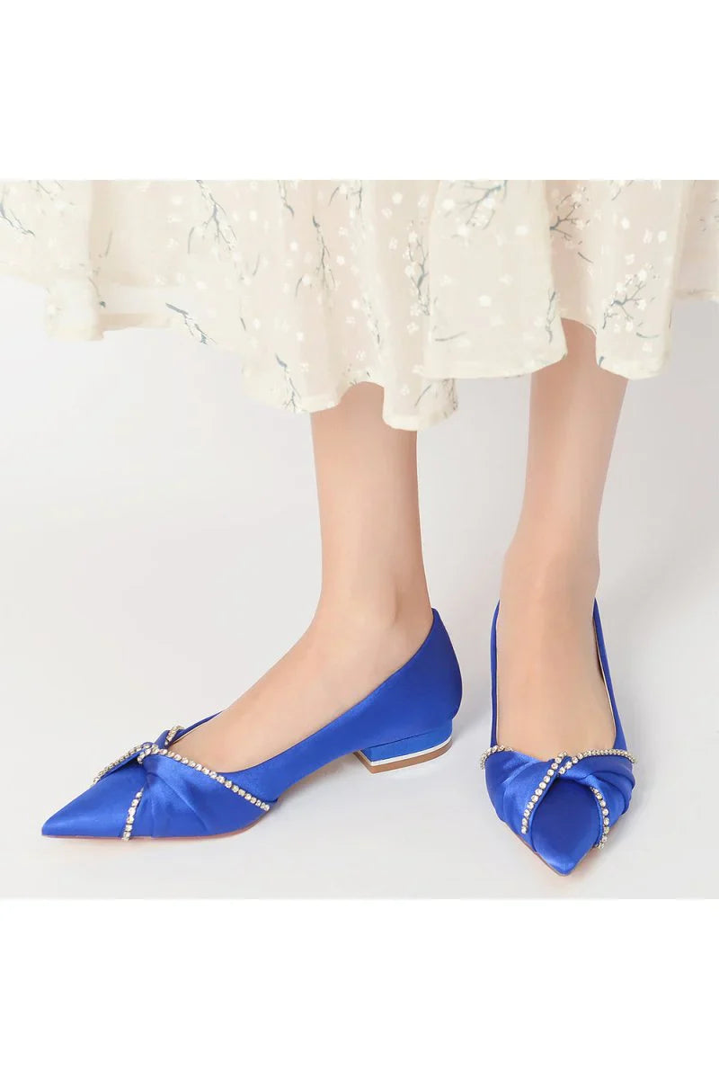Beading Pointed Toe Satin Kitten Heels