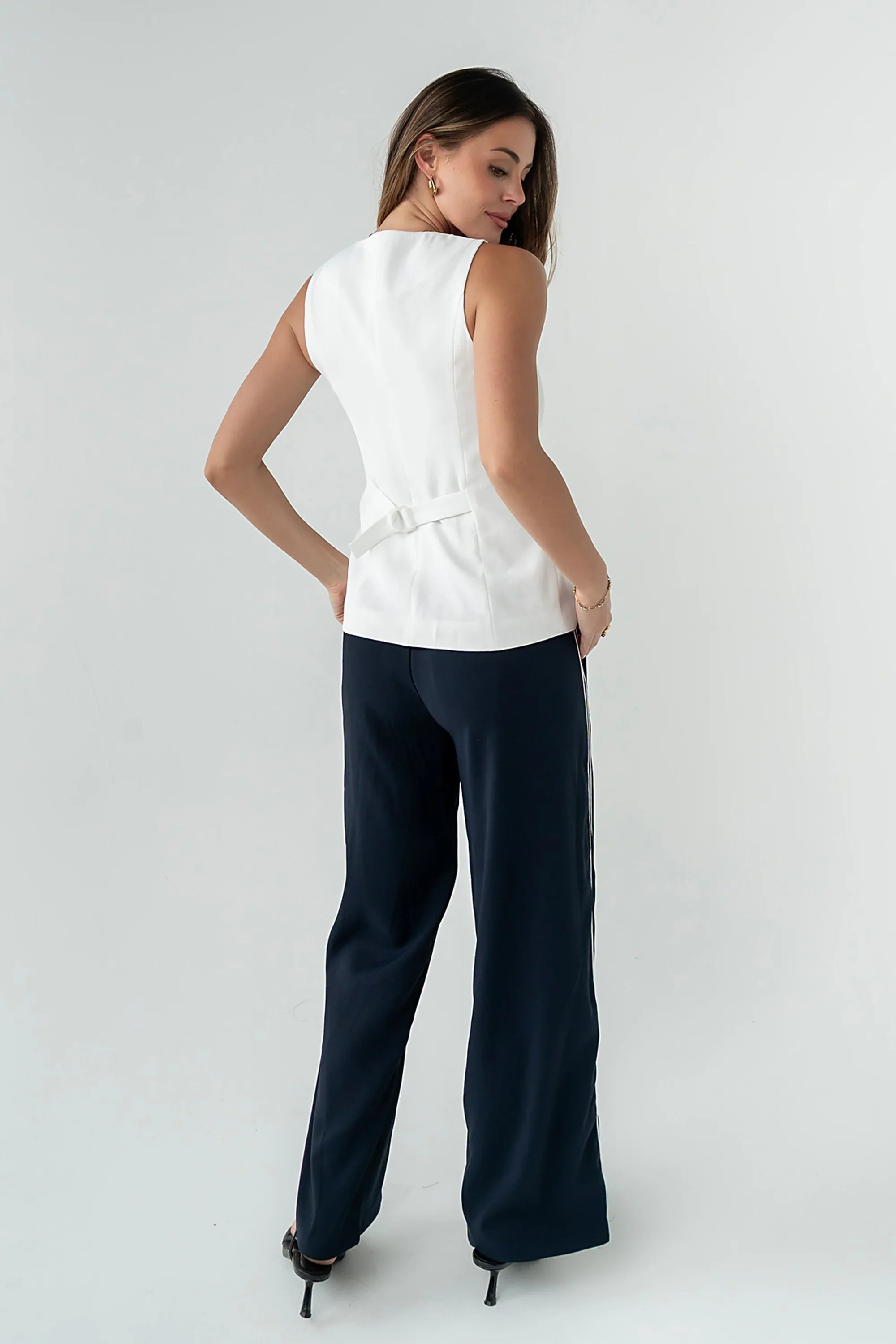 Penny Button Up Vest in White