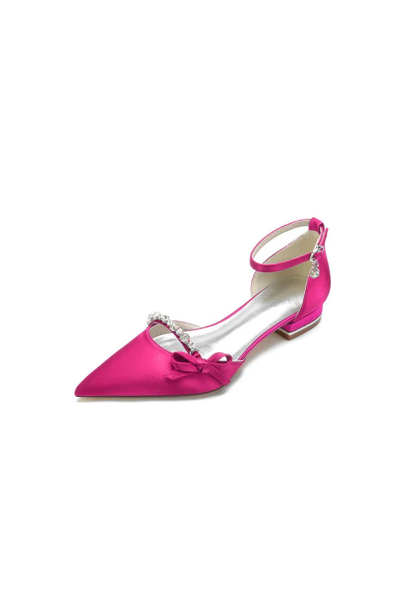 Rhinestone Pointed Toe Kitten Heels With Bow