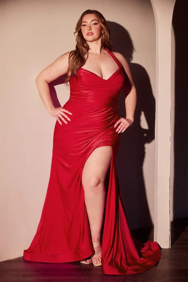 Autumn Gown Stretch Spandex Satin Halter Fitted Dress