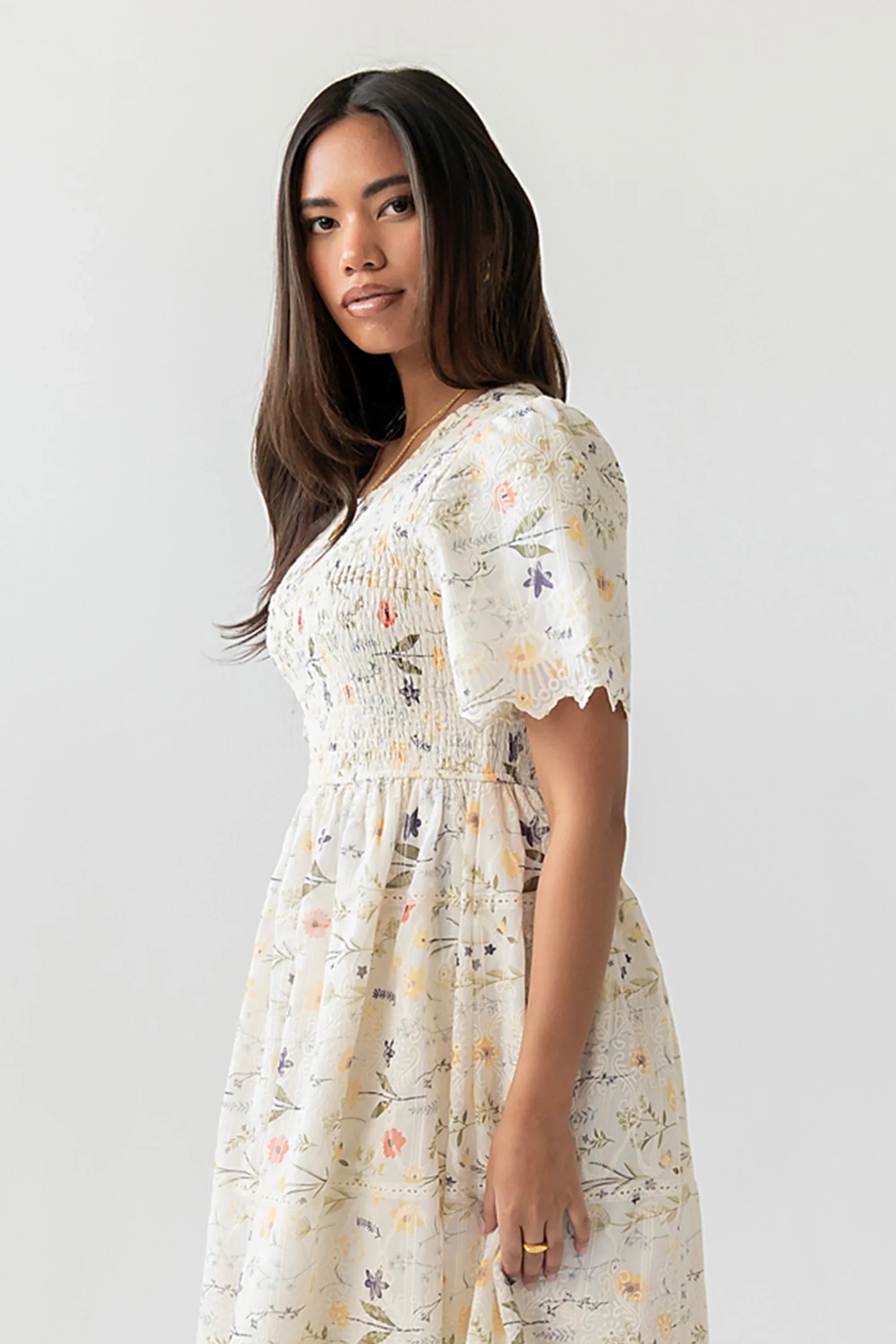 Aurelia Smocked Floral Midi Dress