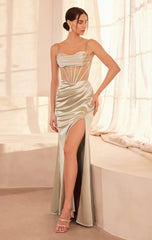 Nadine Dress Long Satin Gown with Corset Bodice