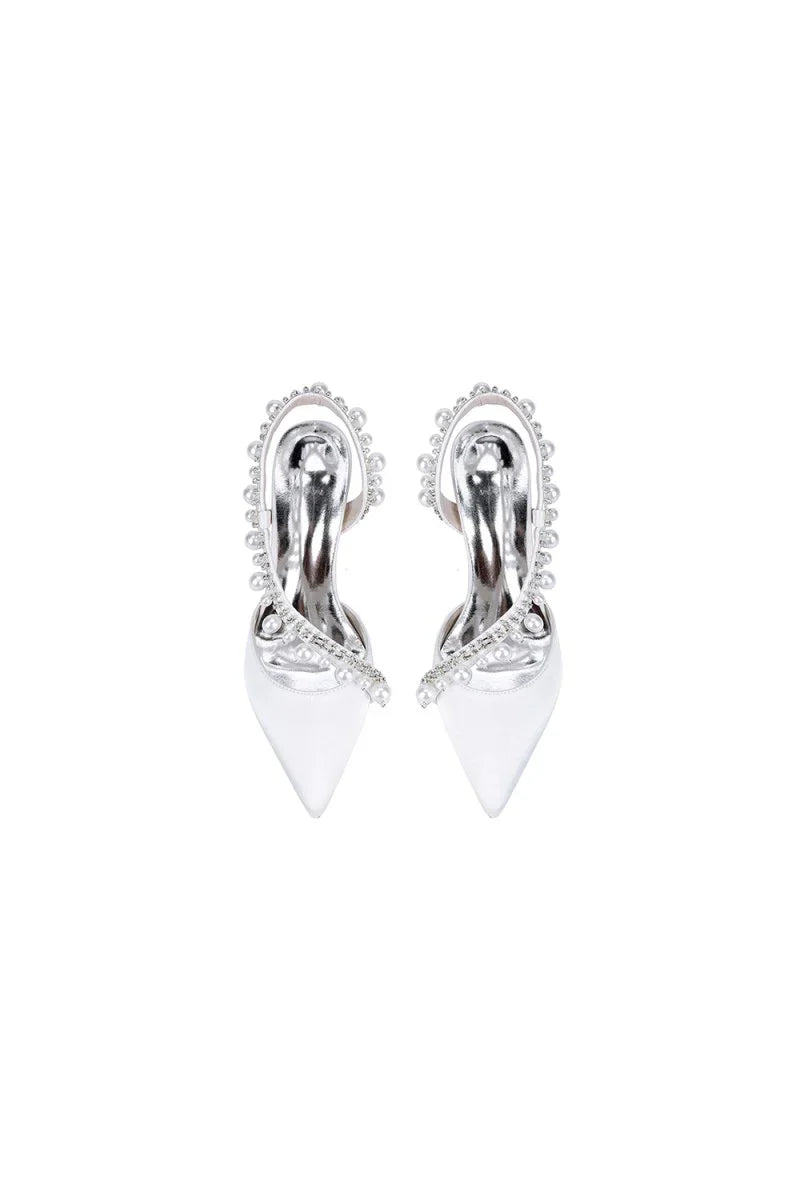 Royal Blue High Heels with Pearl and Crystal Embellishments Description