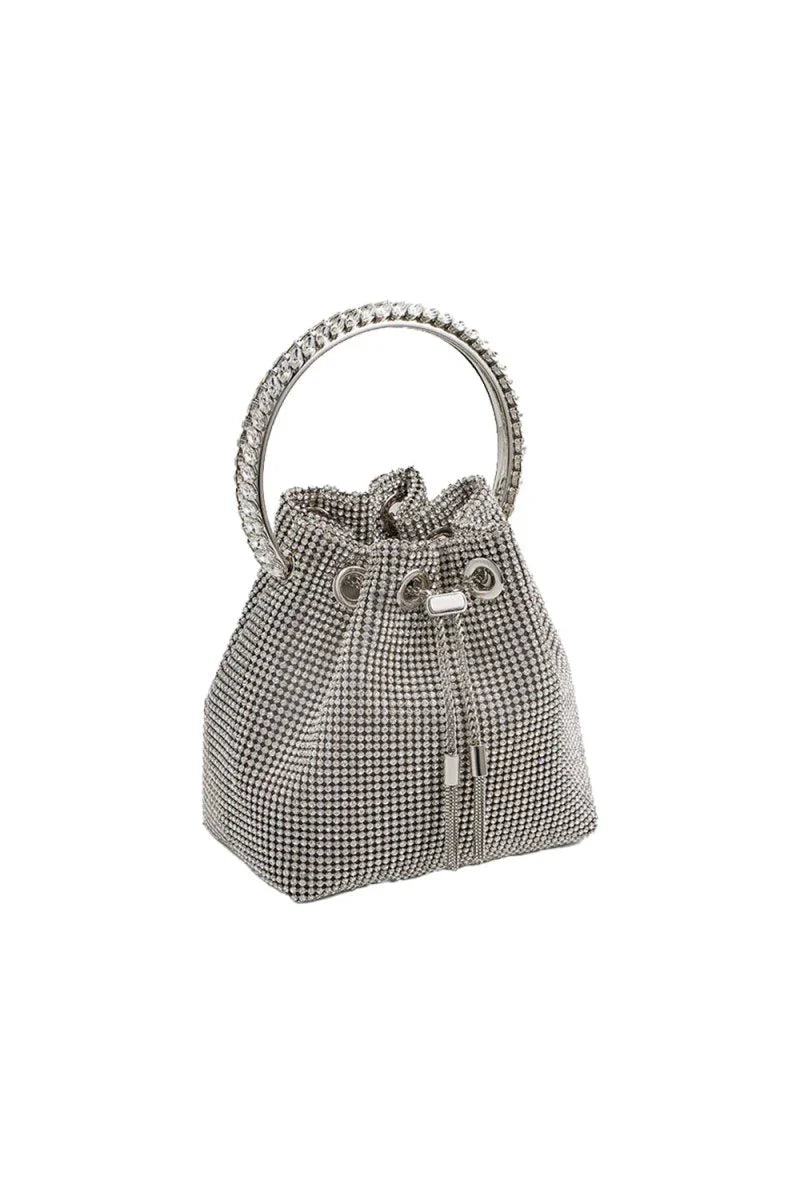 Womens Small Rhinestone Clutch Bucket Bags