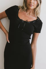 Ariah Ribbon Trim Sweater Dress in Black FINAL SALE