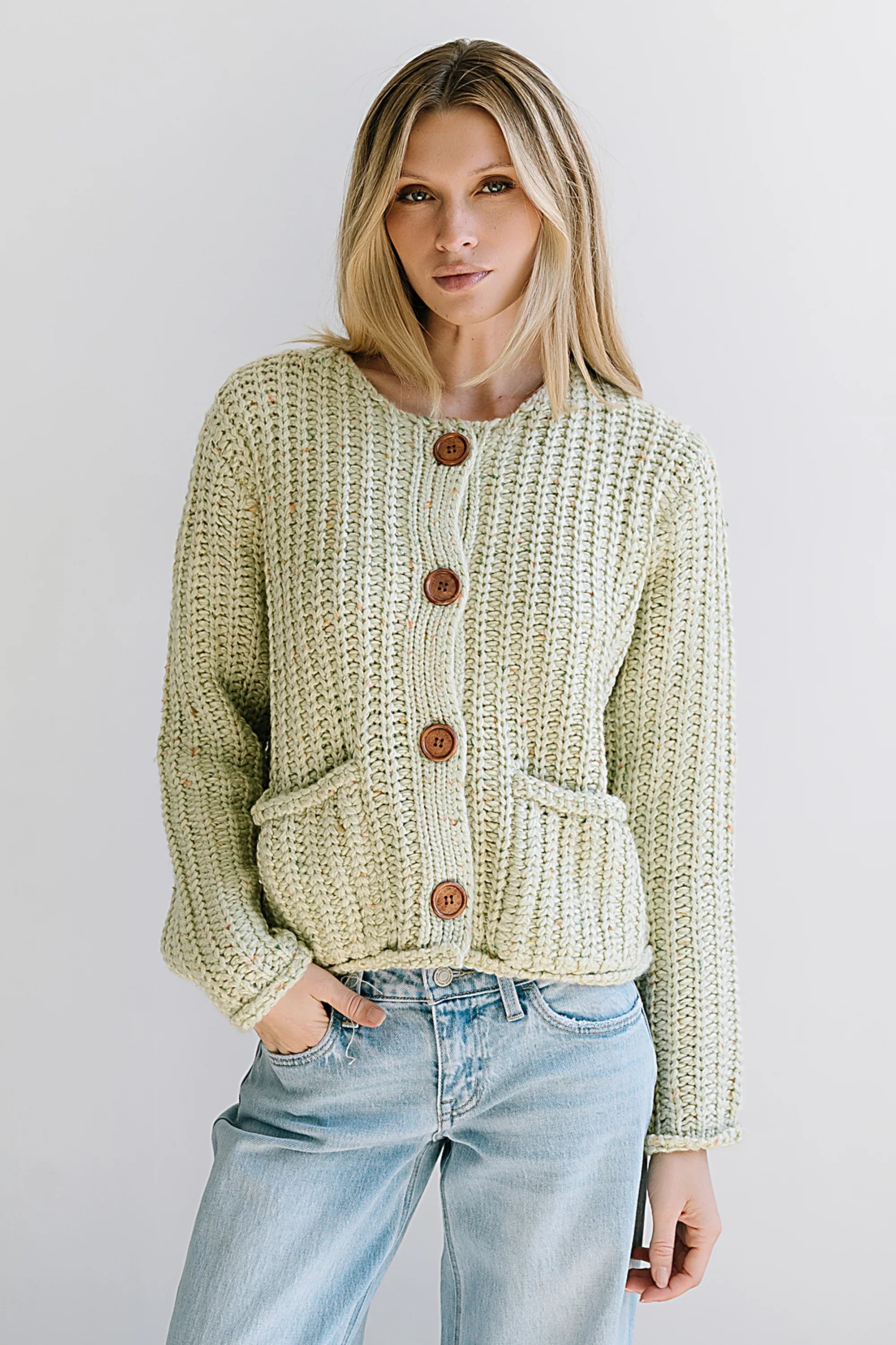 Holland Chunky Knit Cardigan in Sage FINAL SALE