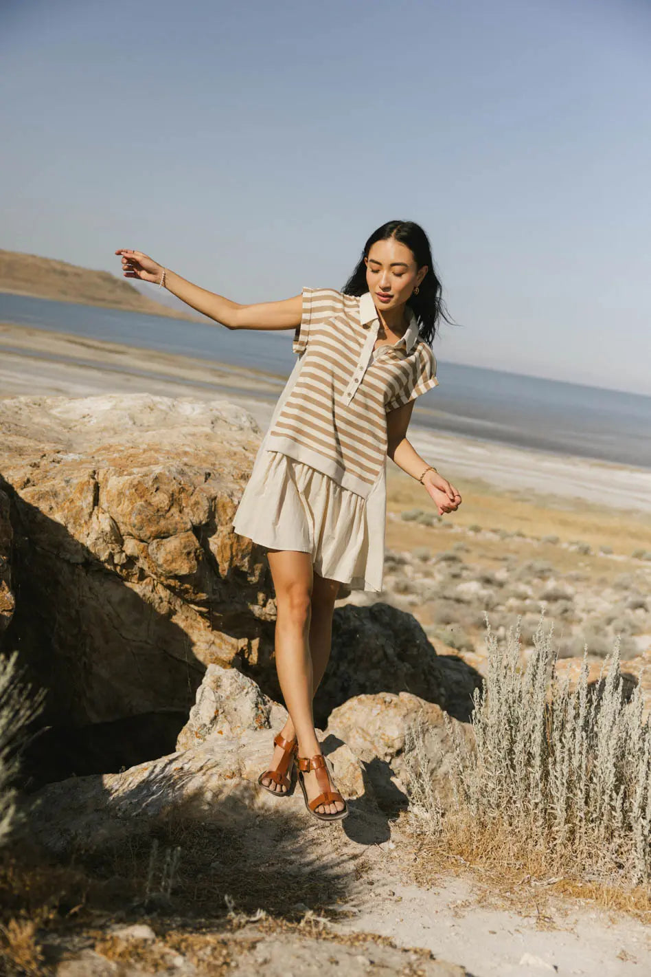 Evan Collared Mini Dress in Taupe FINAL SALE