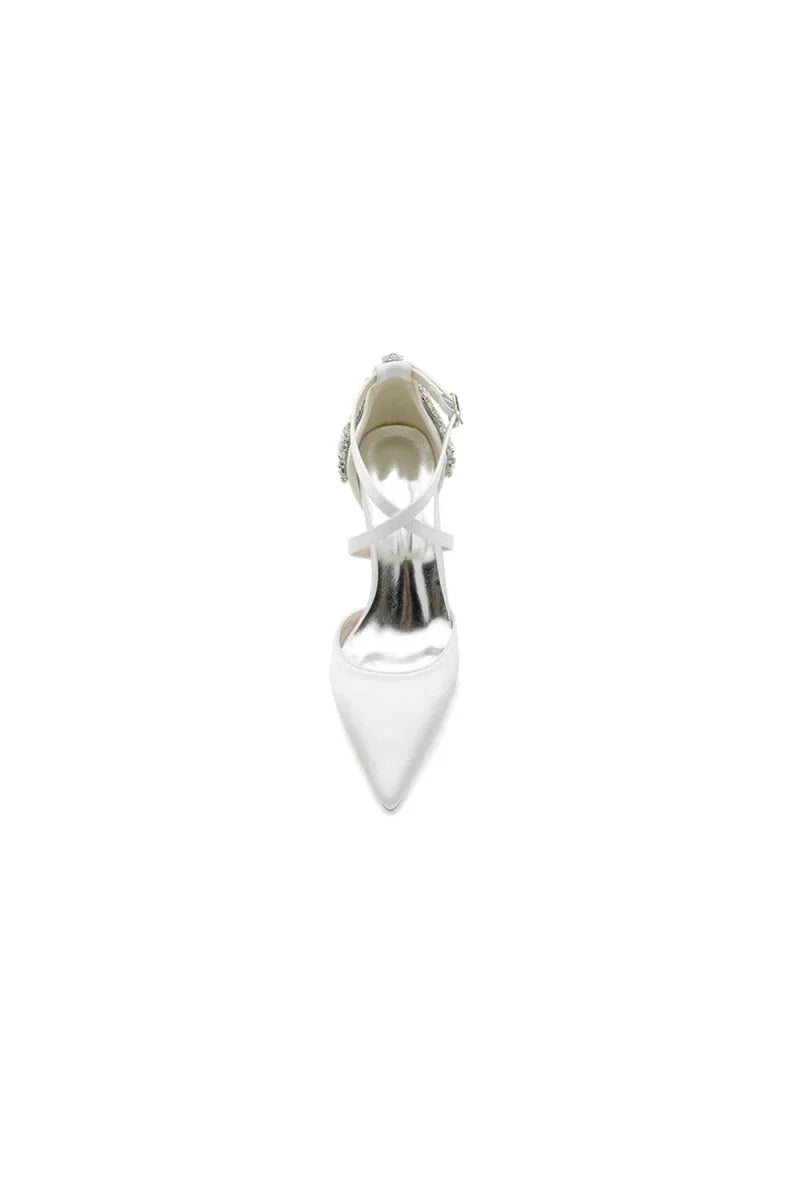 Pointed Toe Cross Strap With Rhinestones Stiletto Heels