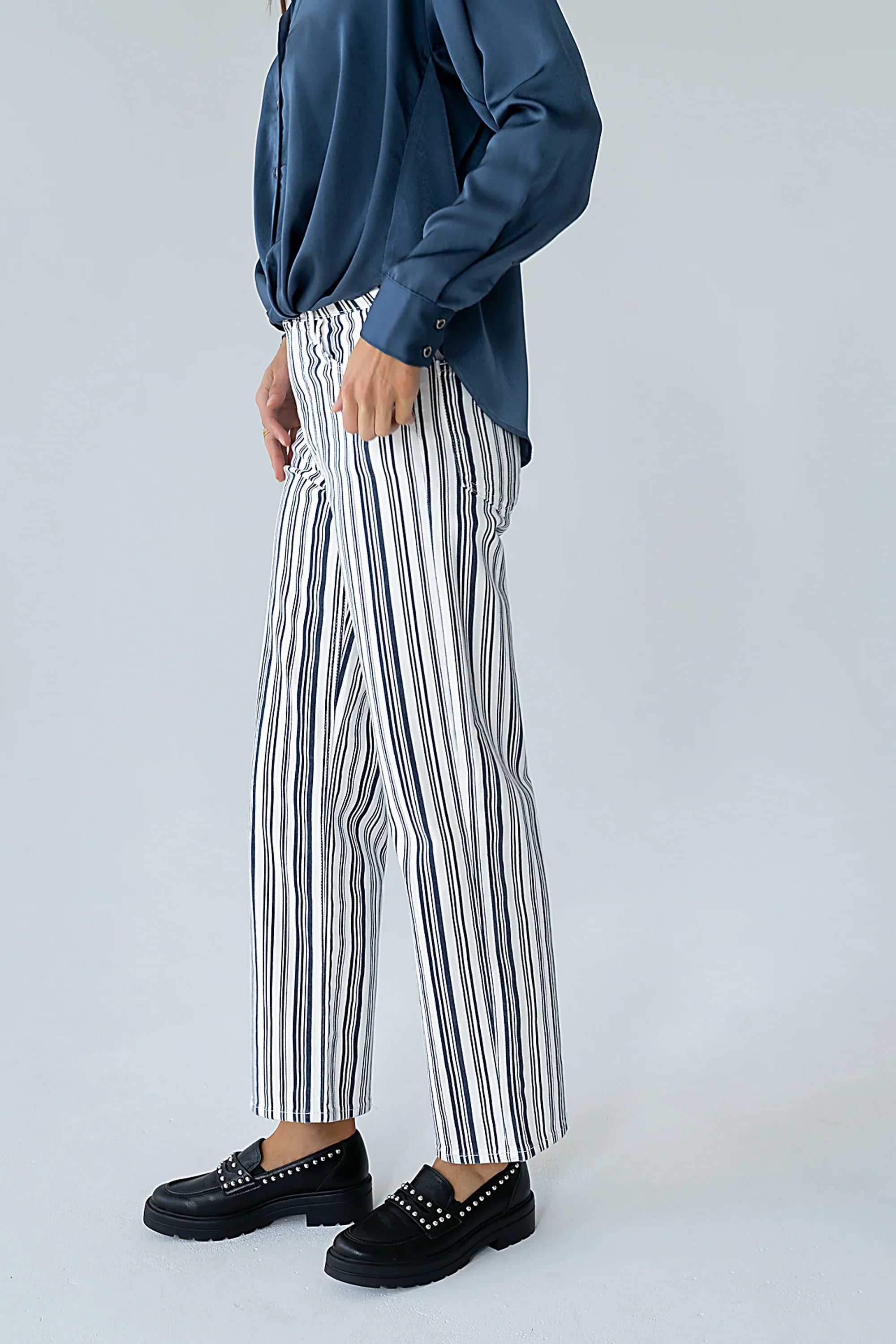 Kimmie Striped Straight Leg Jeans