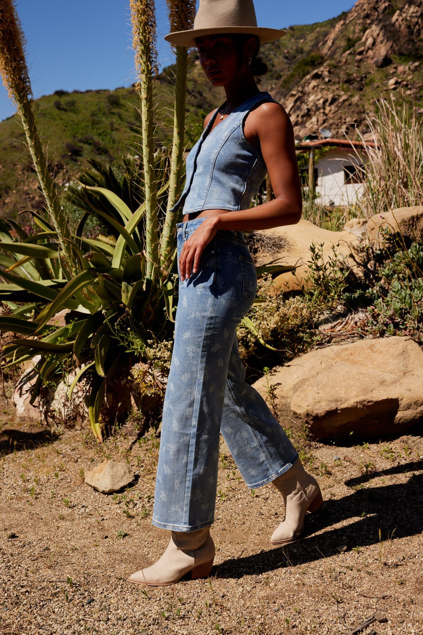 Shea Floral Vest in Light Wash FINAL SALE