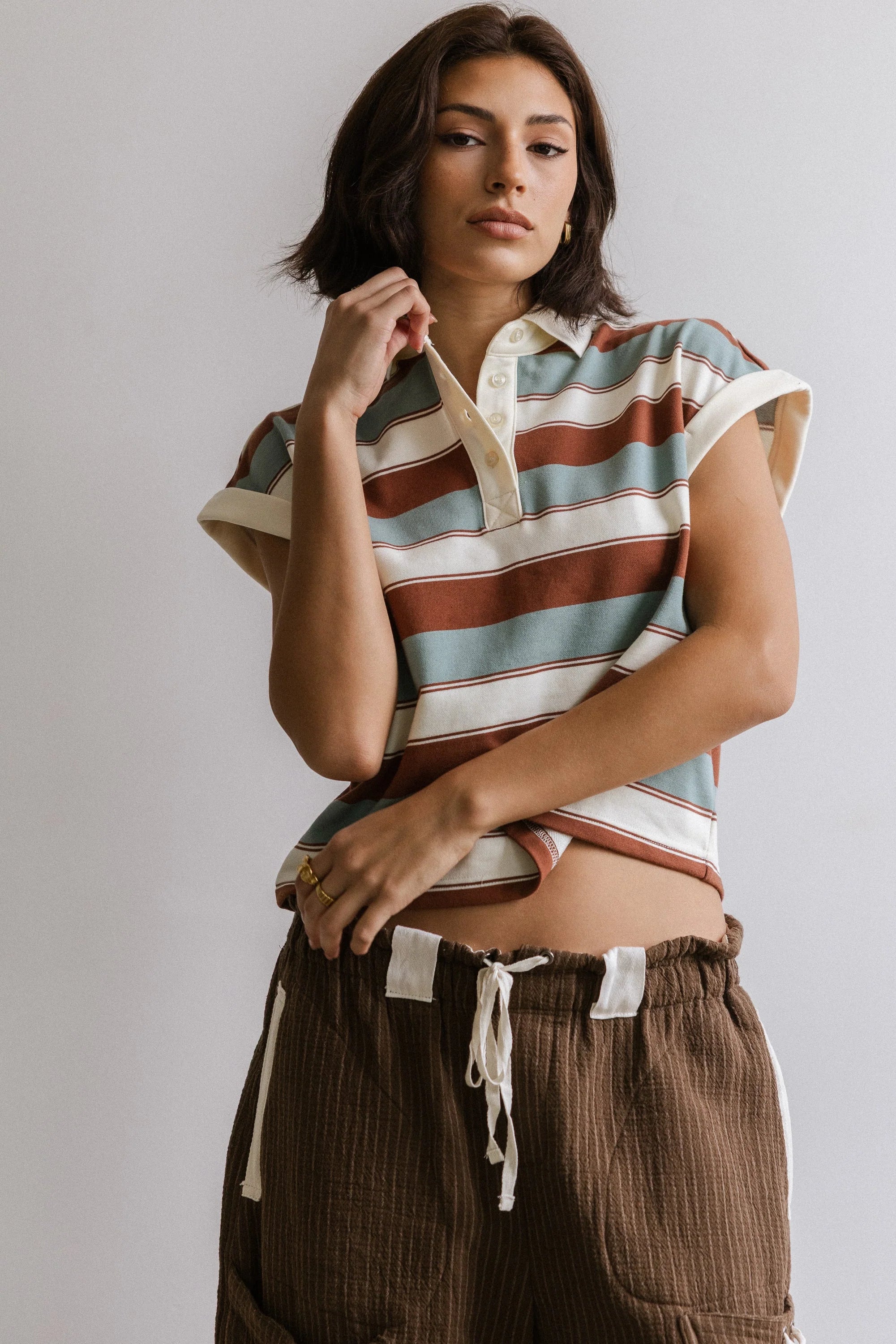 Niko Striped Top in Camel