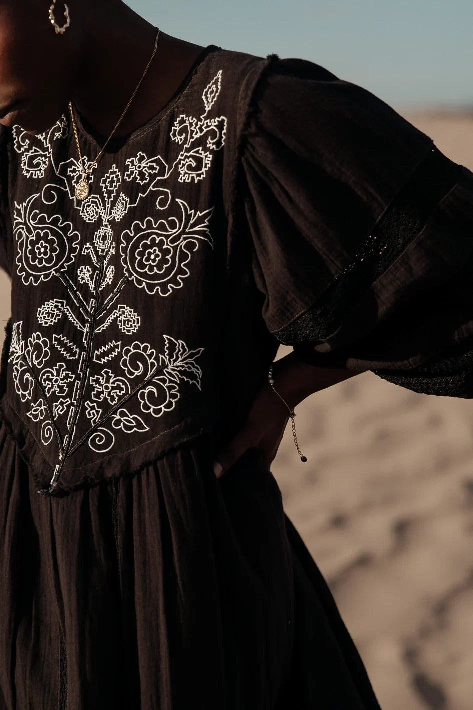 Serendipity Embroidered Midi Dress in Black FINAL SALE