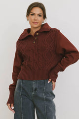 Irene Cable Knit Sweater in Burgundy FINAL SALE