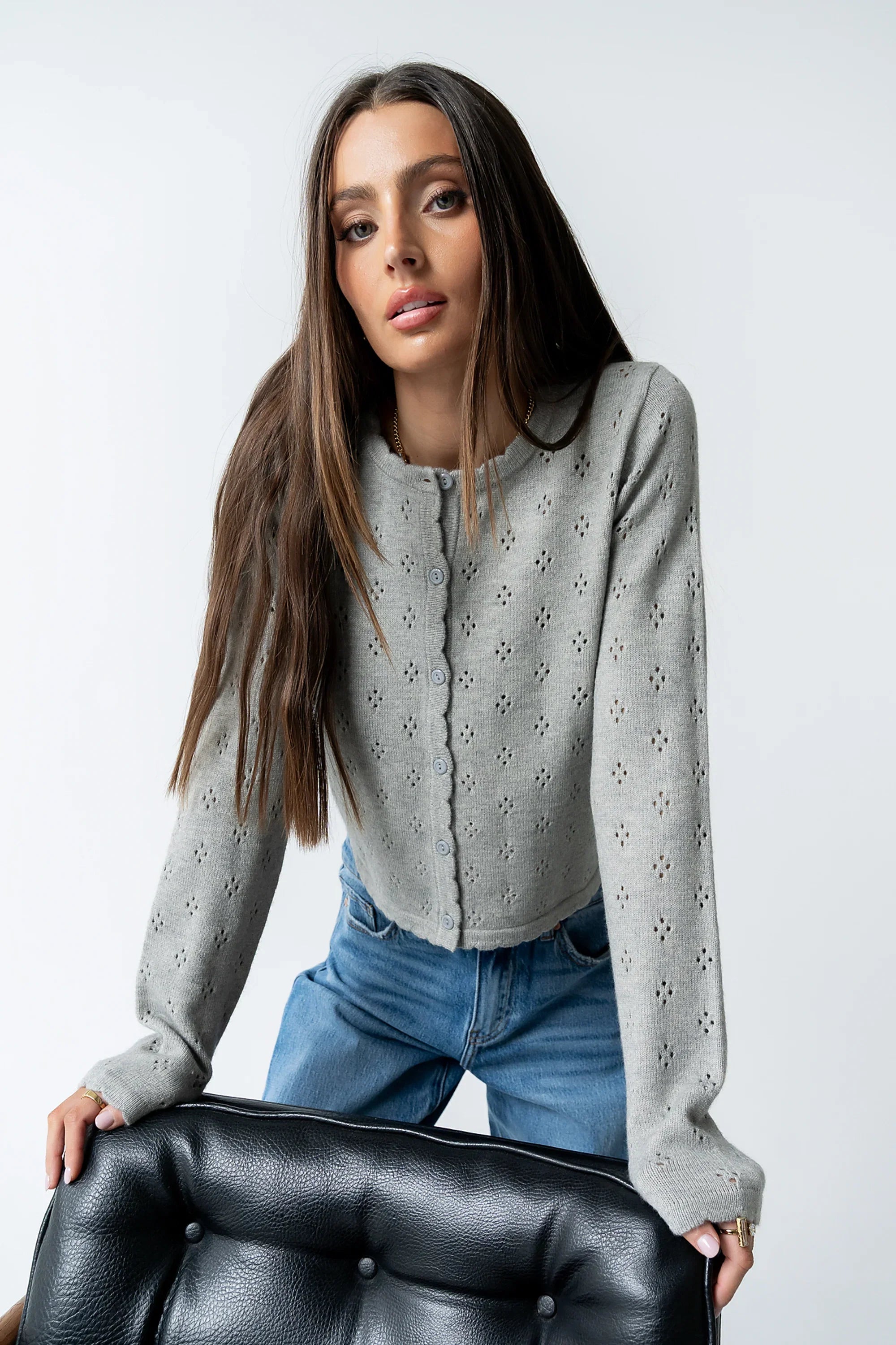 Kandy Scalloped Sweater in Grey