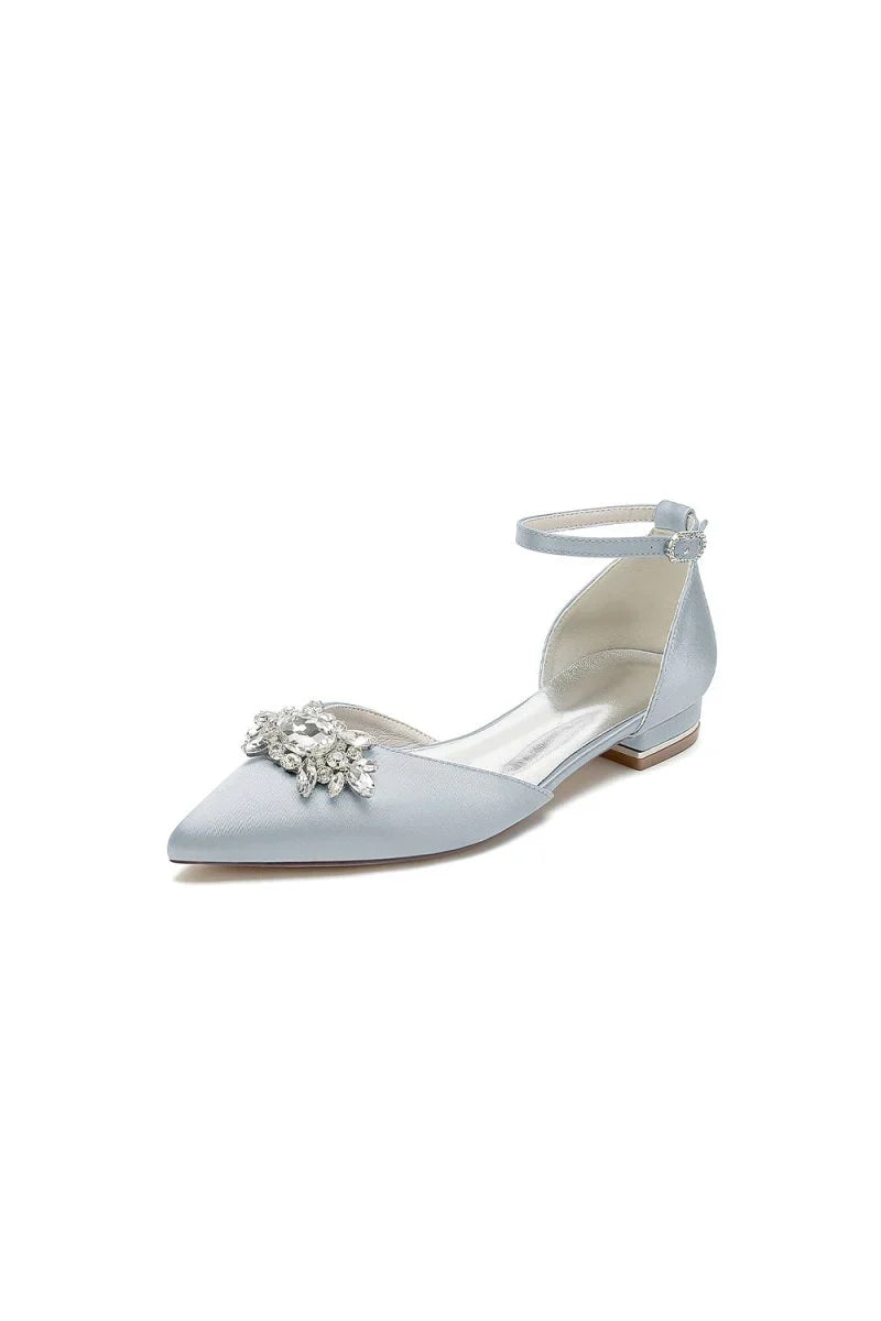 Pointed Toe Rhinestone Ankle Strap Kitten Heels