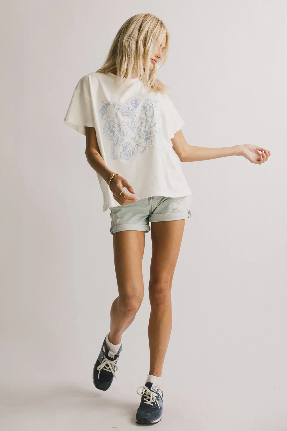 Citrus Embroidered Tee in Blue