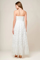 WISHING WELL STRAPLESS WHITE LACE MAXI DRESS