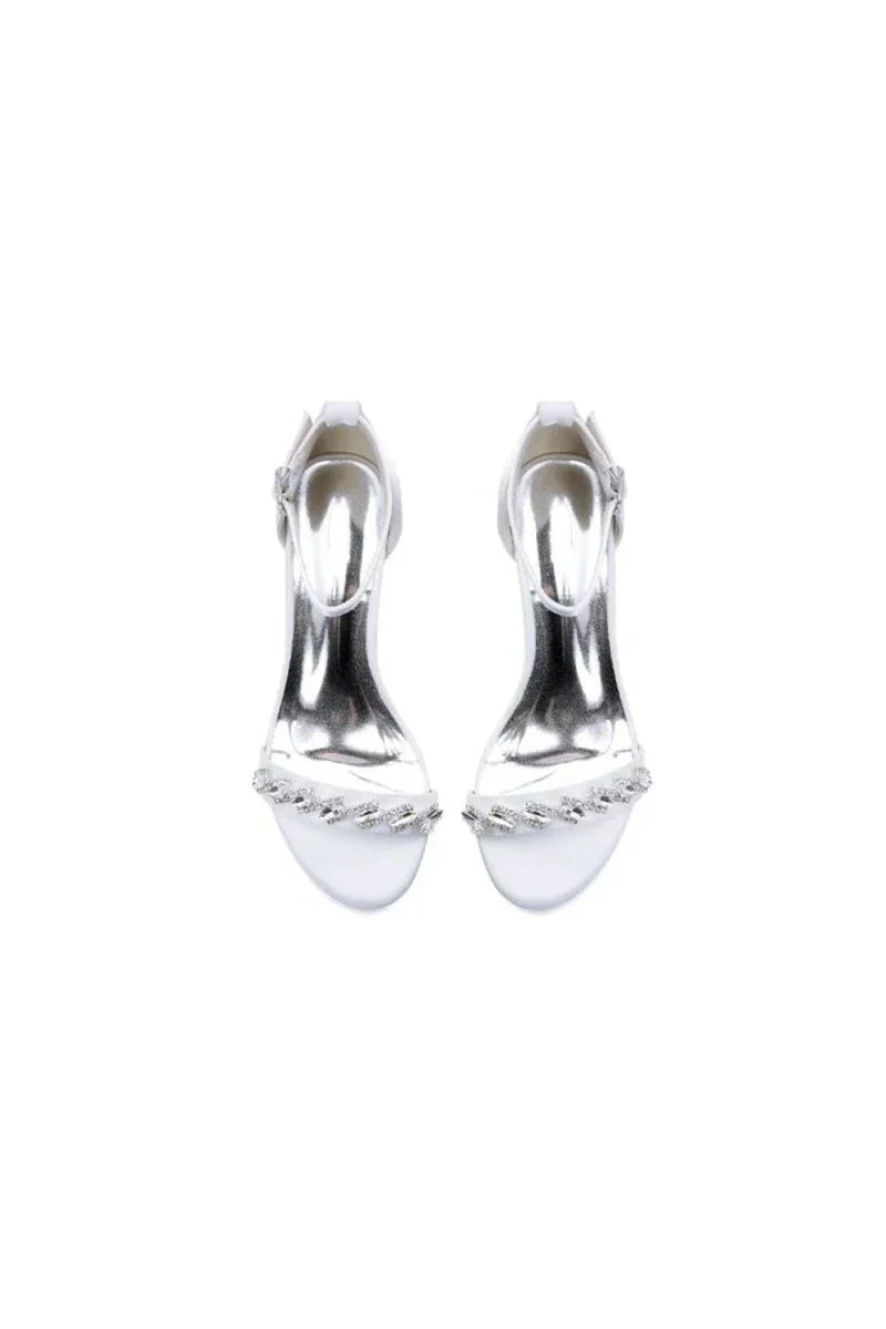 Satin Block Heel Sandal with Diamond Embellishments