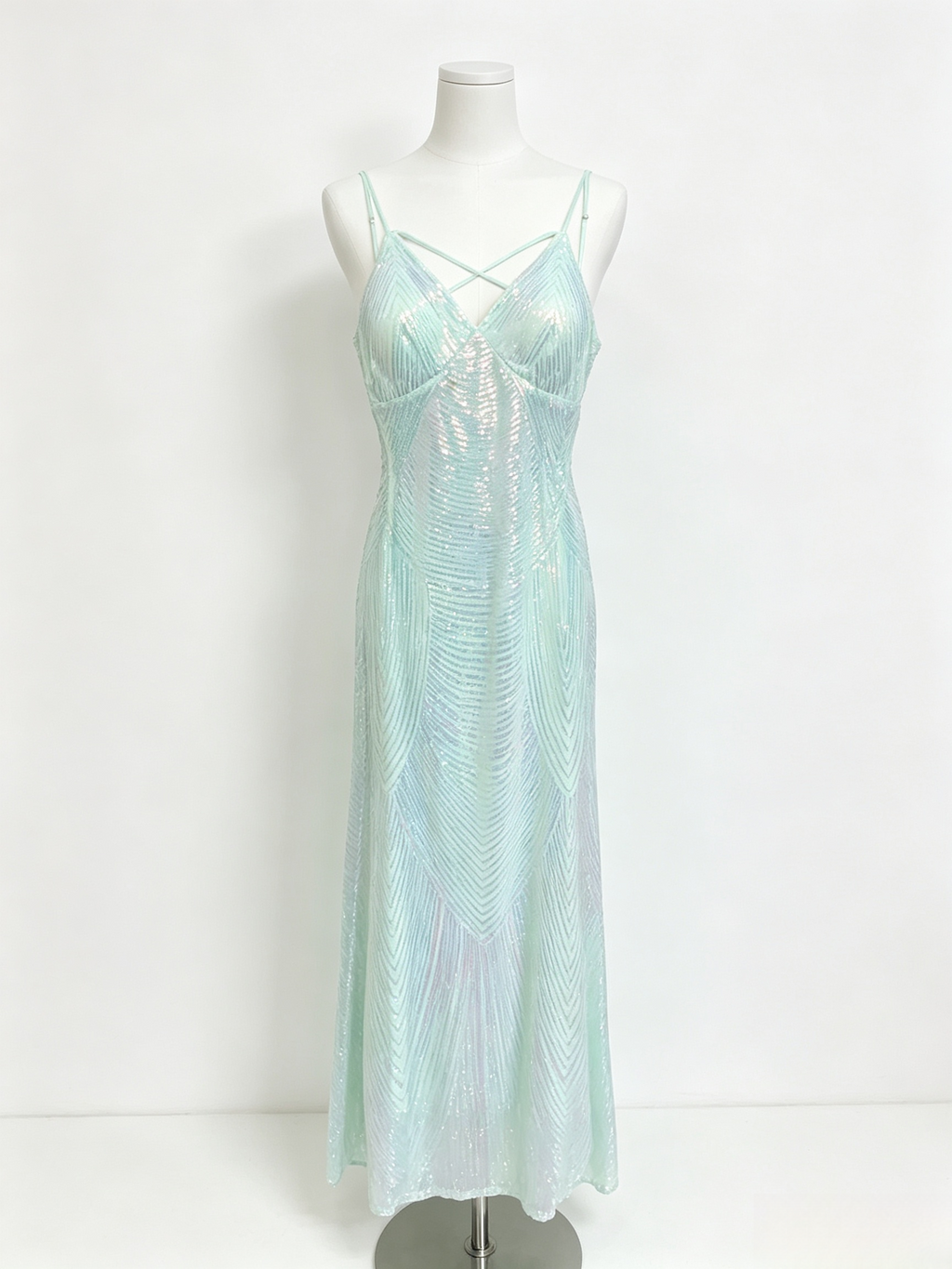Mint Sequin Crisscross Back Maxi Dress