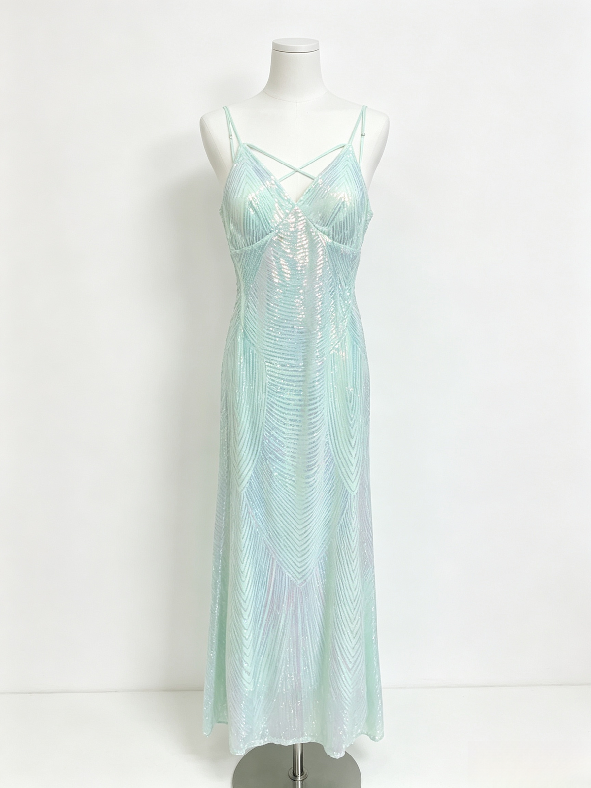 Mint Sequin Crisscross Back Maxi Dress
