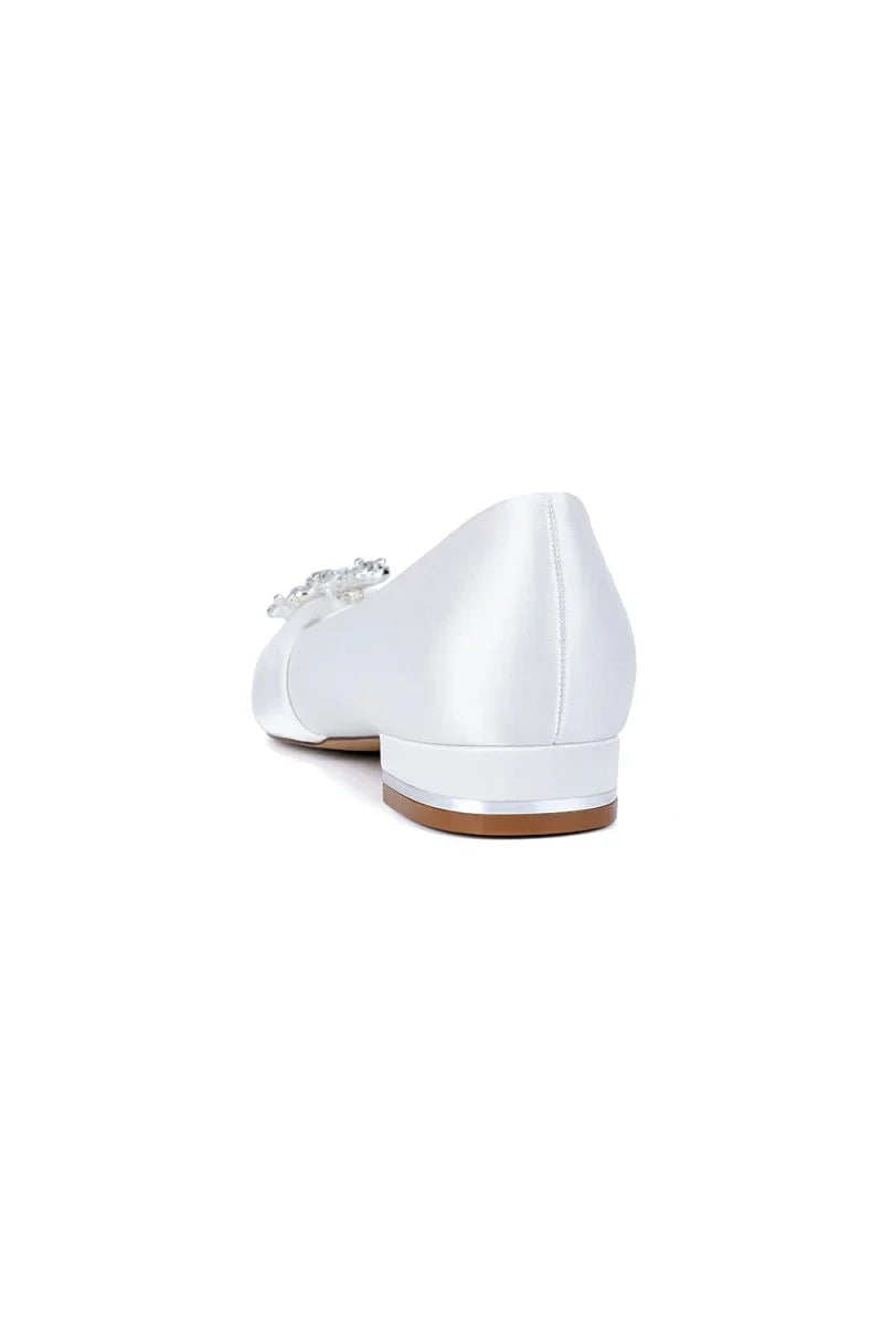 Navy Blue Flat Shoes with Crystal Flower Decoration