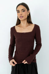 Andrea Knit Top in Burgundy