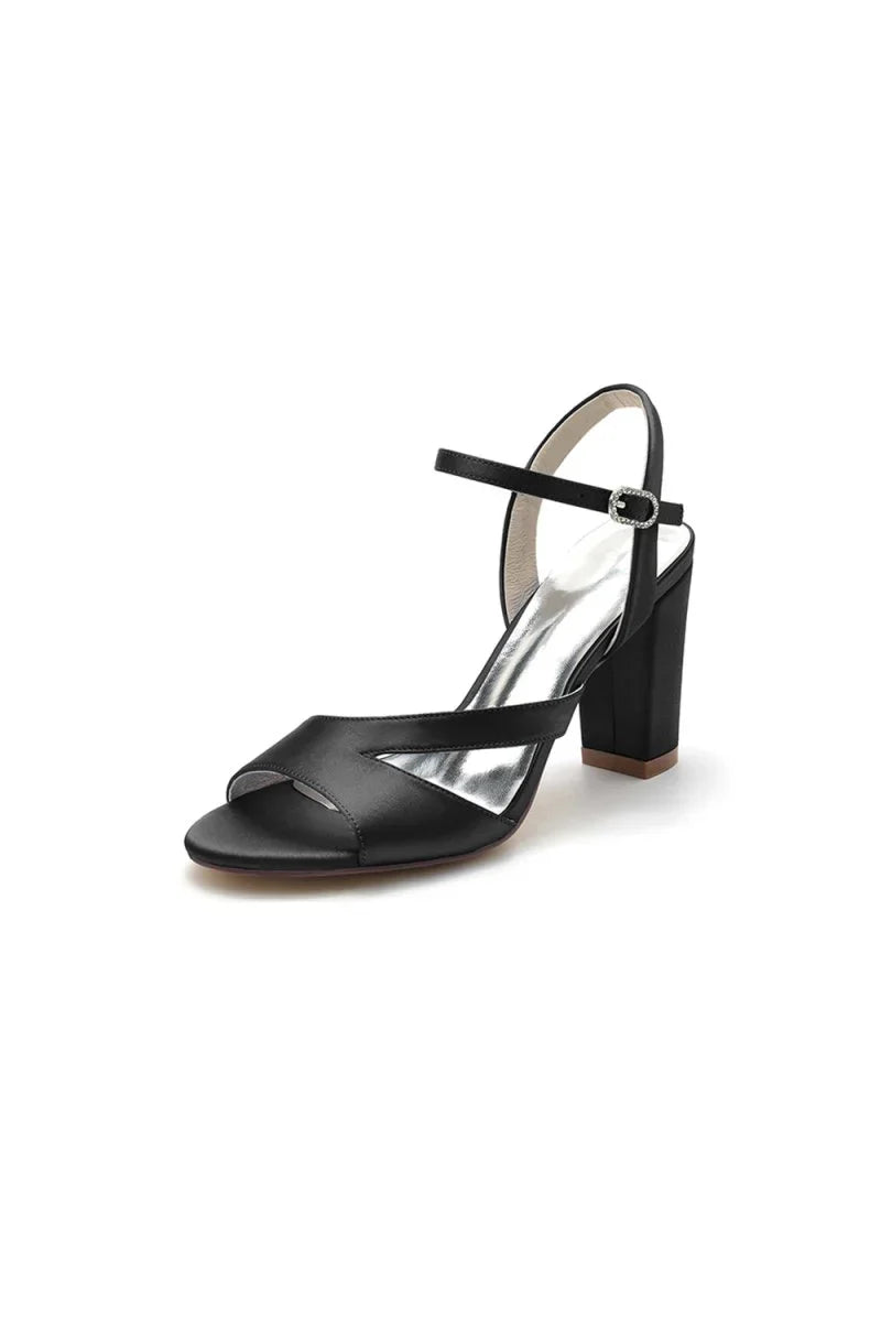 Simple Open Toe Block Heels with Ankle Strap