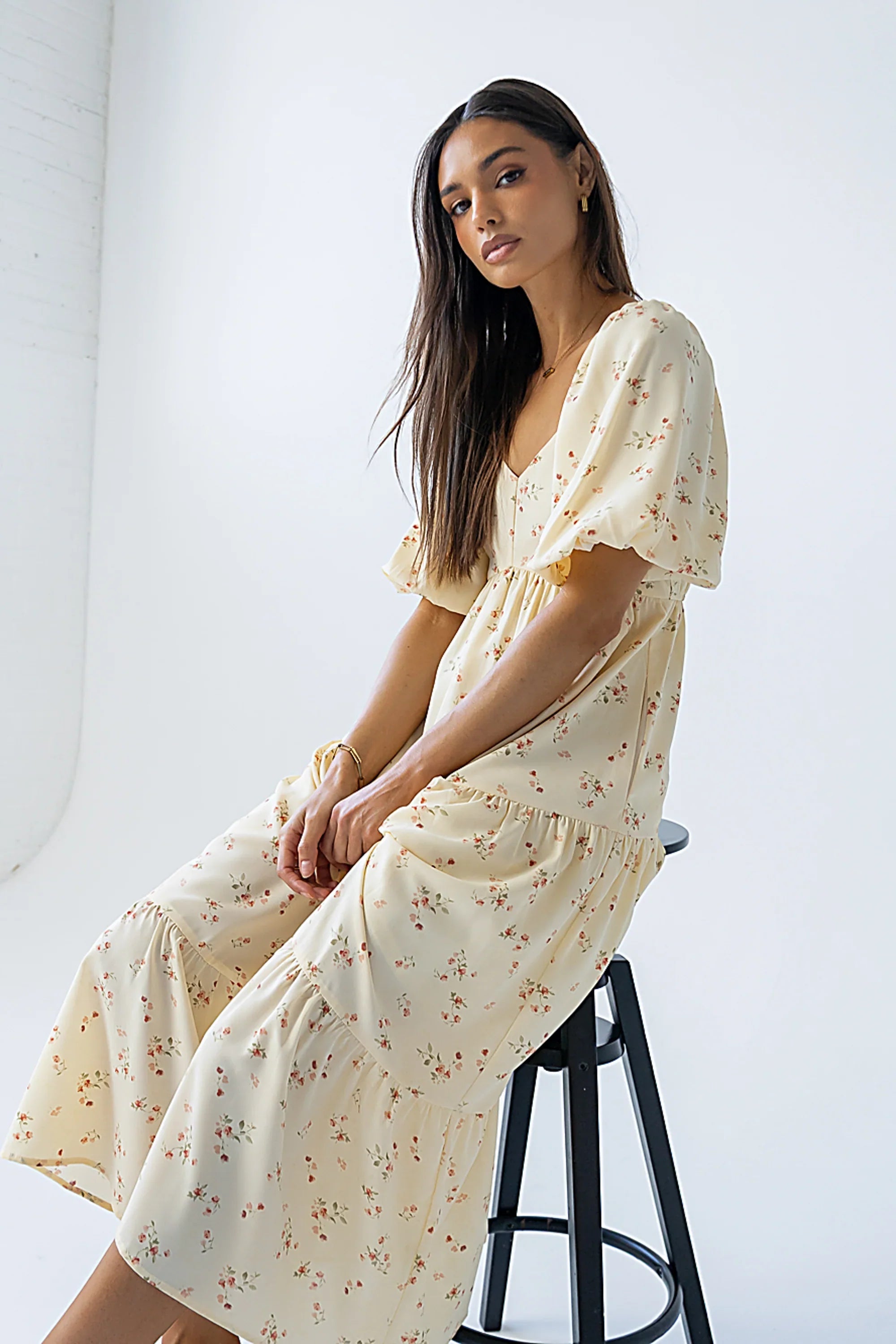 Amy Floral Maxi Dress in Yellow
