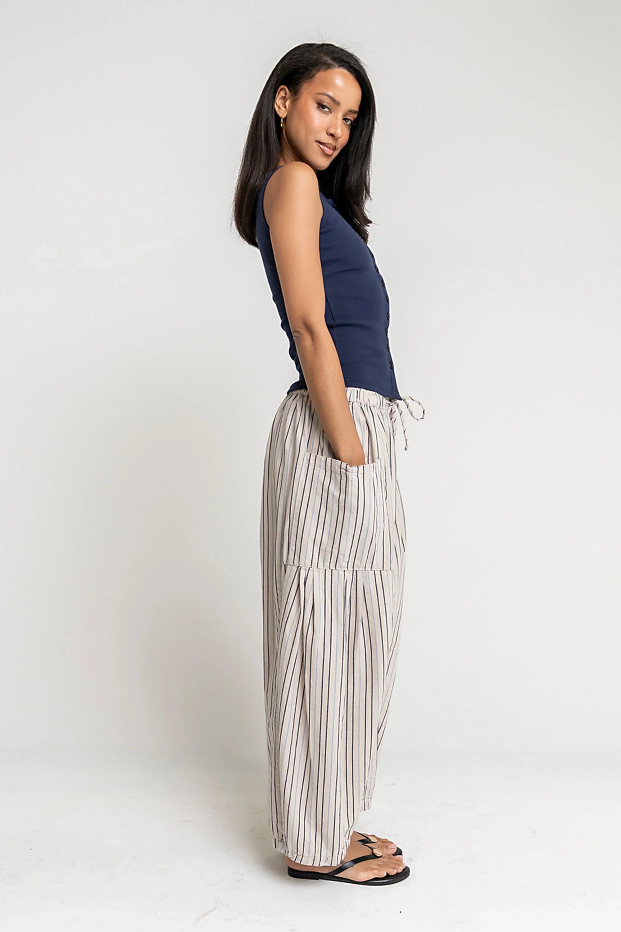 Colleen Striped Baggy Pants in Natural