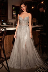 MERI GOWN STRAPLESS LAYERED TULLE A LINE DRESS