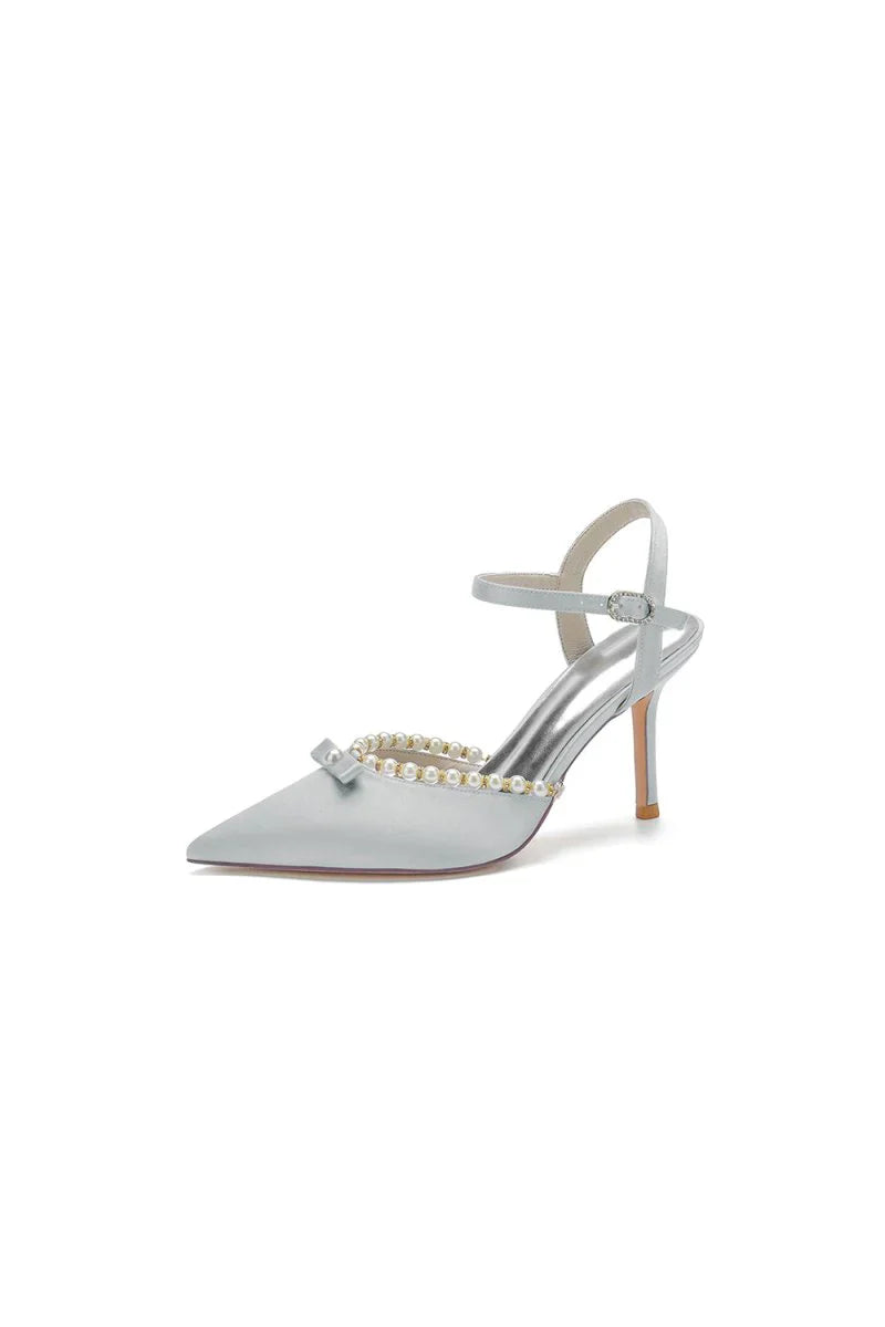 Pearl Cocktail Pointed Toe Buckle Strap Heels