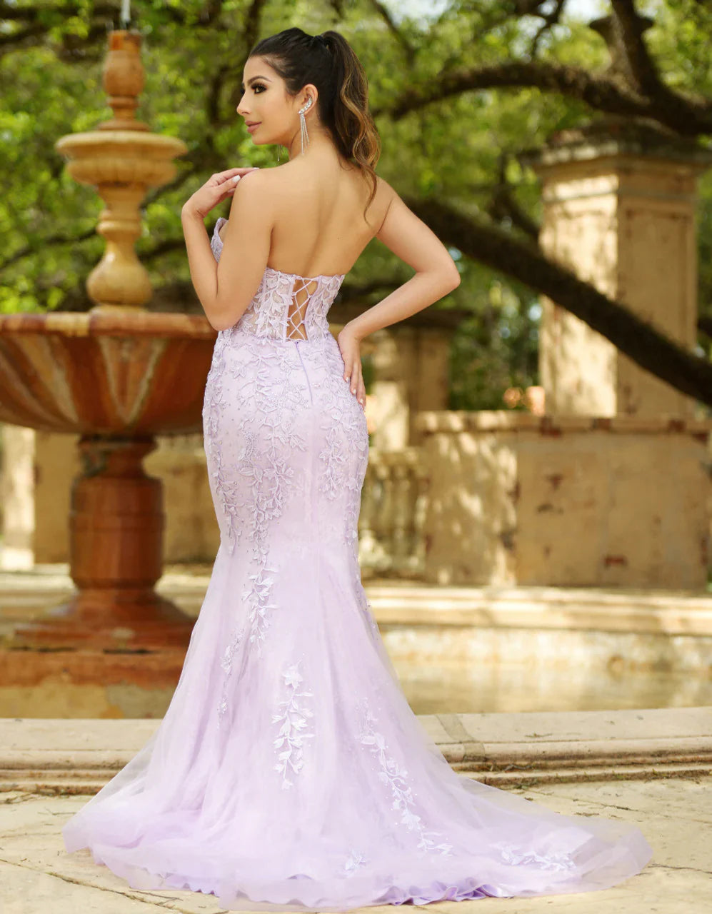 Reva Corset Gown Lilac Floral Lace Dress