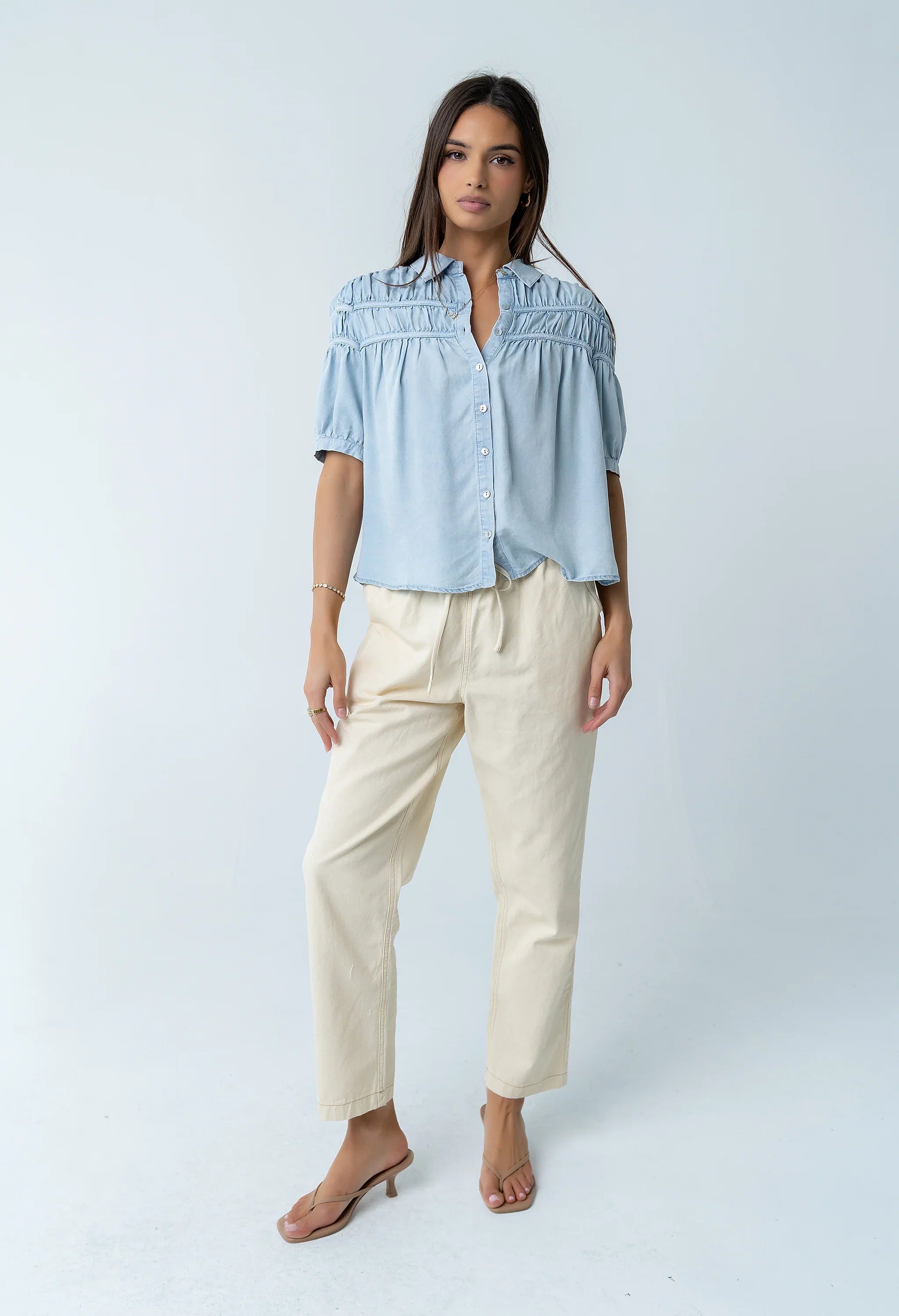 Whitney Button Up Blouse in Light Wash