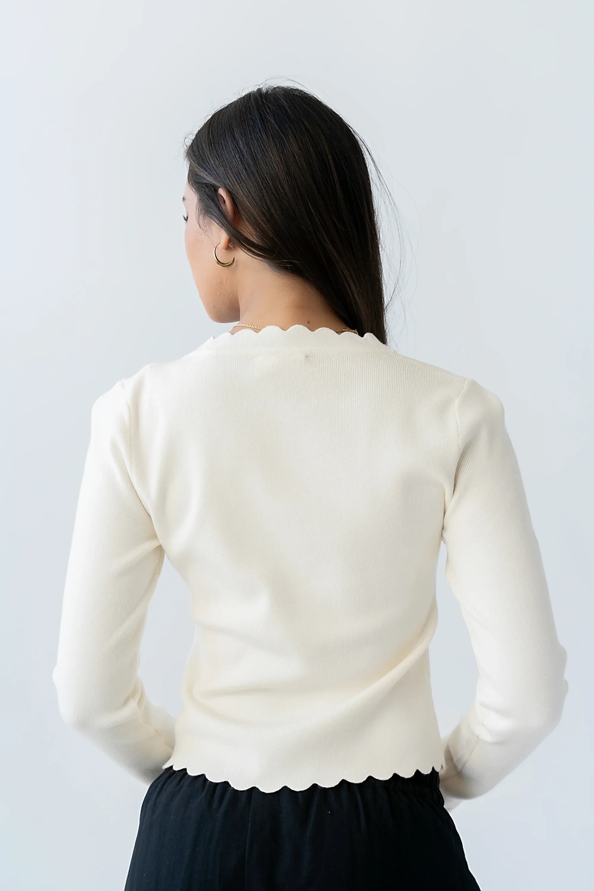 Suzy Scalloped Sweater in Ivory