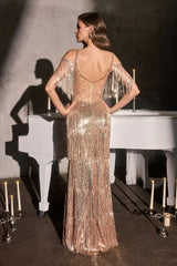 Nyla Gown Rose Gold Sequin Flapper Fringe Dress