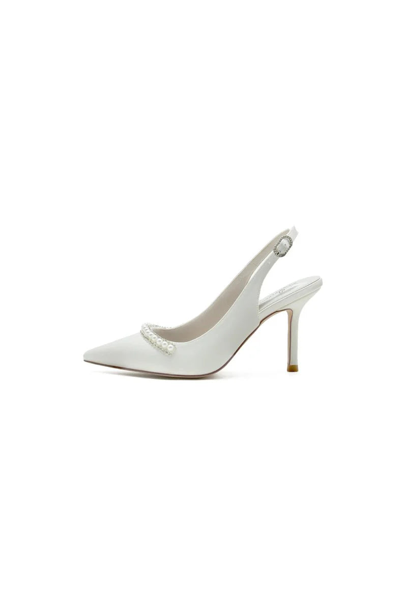 Pearl Embellished Peep Toe Slingback High Heels