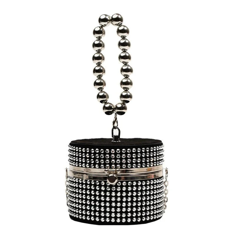 Silver Box Chain Handbag with Rhinestone
