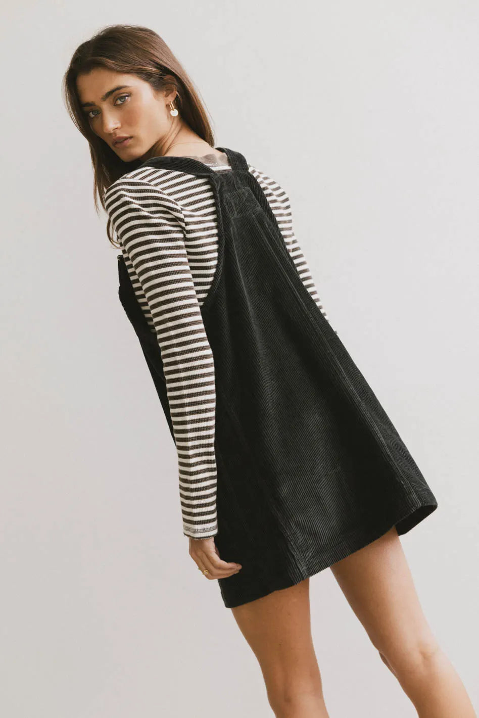 Reid Corduroy Overall Dress in Black FINAL SALE