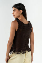 Kalani Crochet Tank Top in Brown