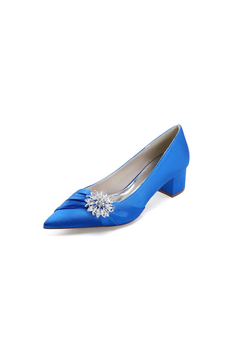 Satin Pointed Toe Slip on Party Shoes With Crystal
