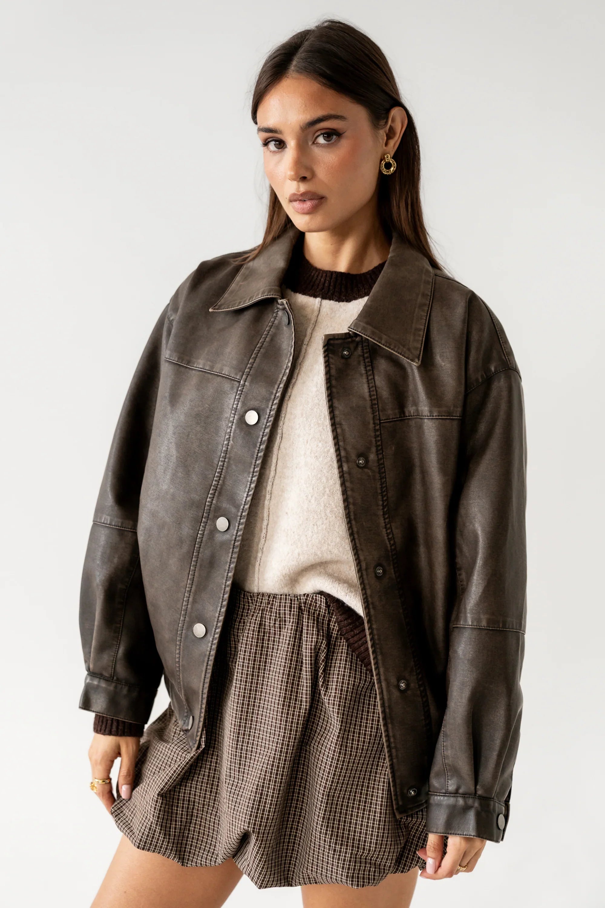 Brecken Vegan Leather Jacket in Brown FINAL SALE
