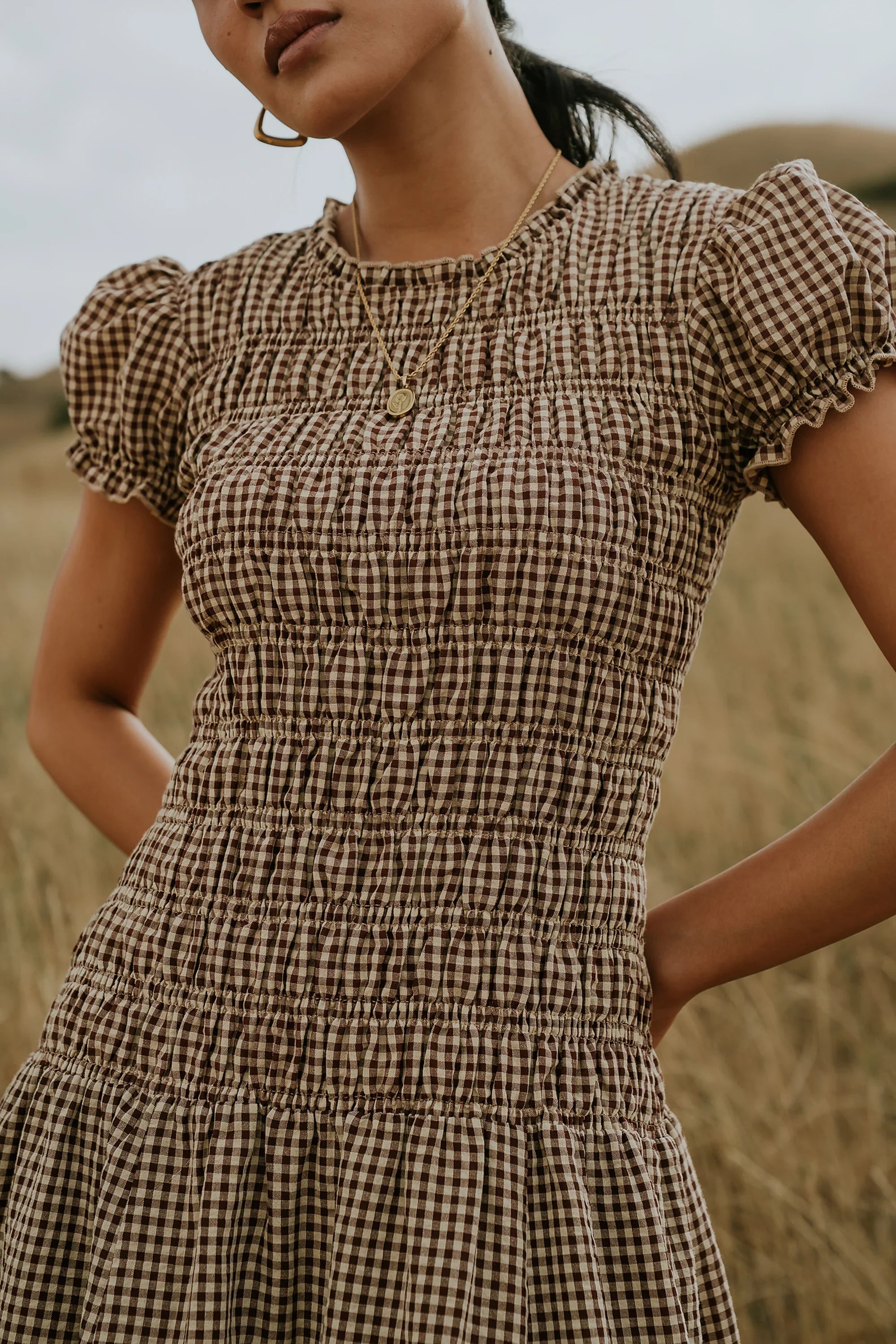 Opal Gingham Maxi Dress in Brown