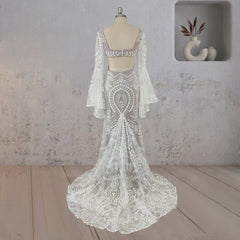 White Mermaid Enchantment Flower Prints Wedding Dress
