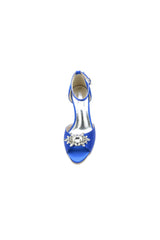 Royal Blue Satin Pump with Crystal Flower Accent