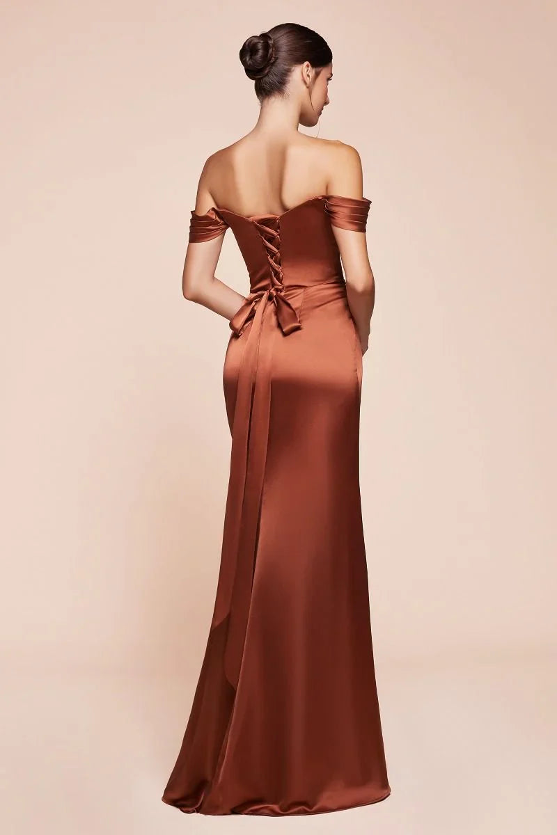 EMERSON GOWN OFF THE SHOULDER LUXE SATIN DRESS