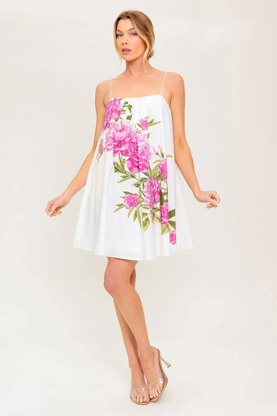 GARDEN WHISPERS PINK FLORAL SWING DRESS