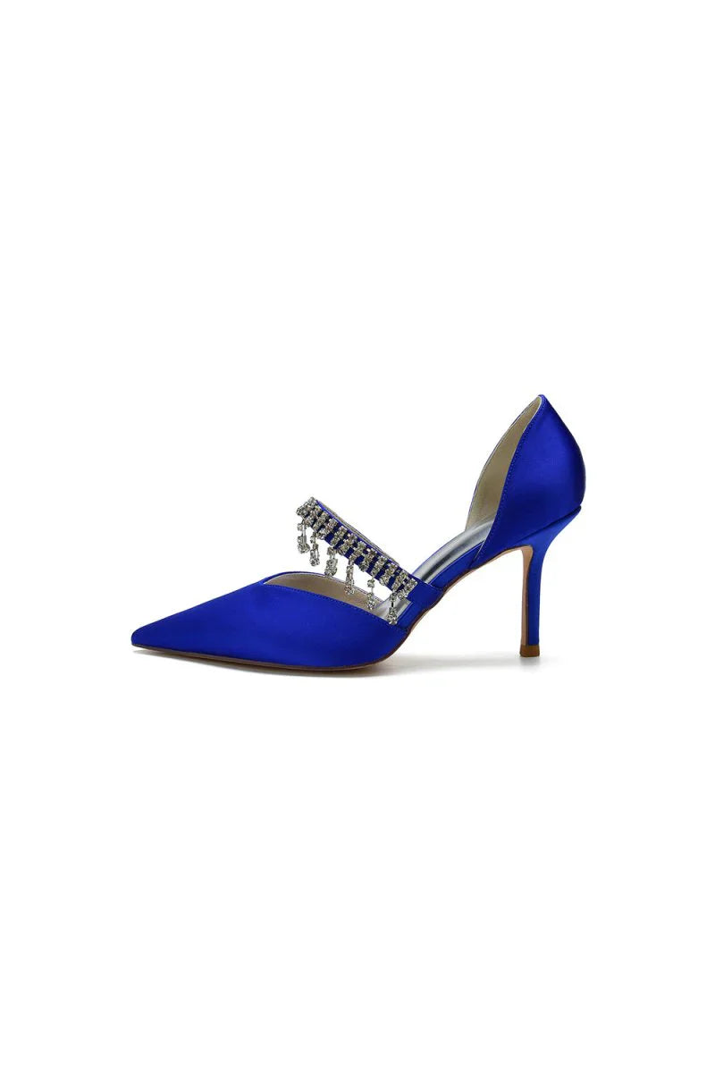 Cocktail Pointed Toe Crystal Tassel Buckle Strap Heels