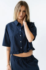 Melody Pinstripe Blouse in Navy