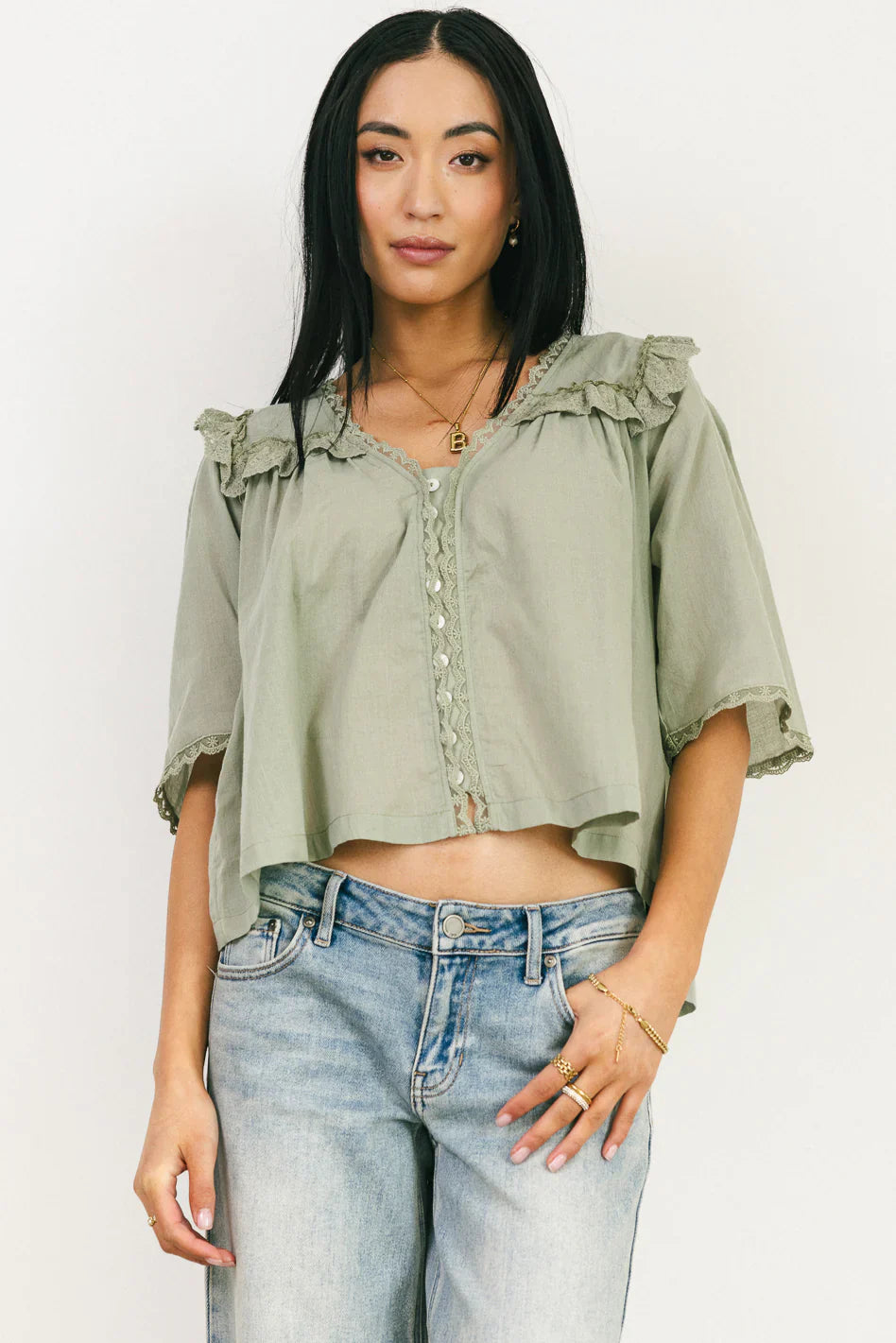 Potter Lace Blouse in Sage FINAL SALE
