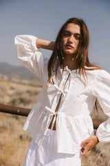 Maggie Peplum Tie Blouse in White FINAL SALE